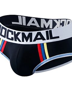 Облегающие брифы с цветными полосками по бокам черного цвета JOCKMAIL RTJM2059-2